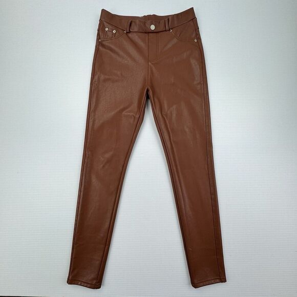 TAGOO Faux Leather Pants Women’s Small Brown High Rise Skinny Stretch Pull-On - Picture 2 of 9